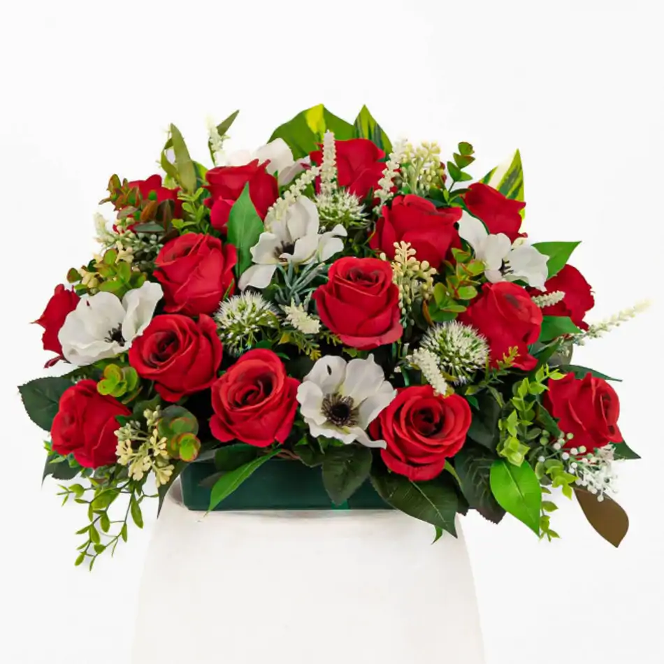 Jardinera flor roja para cementerio Artificial