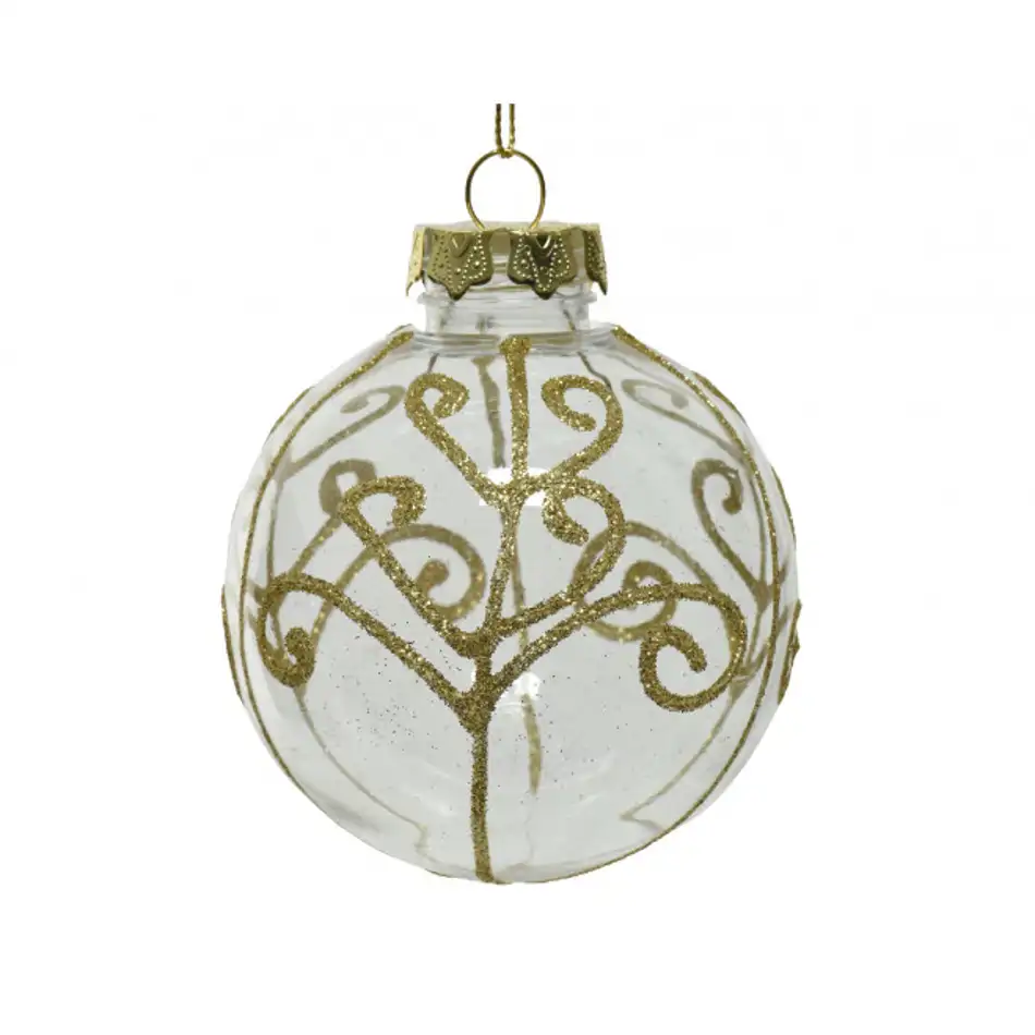 Bola decorativa transparente con brillo dorado