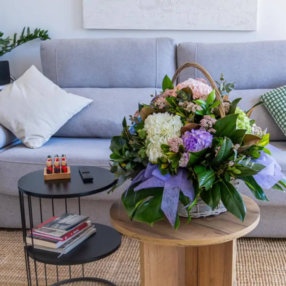 Cesta de flor de hortensia