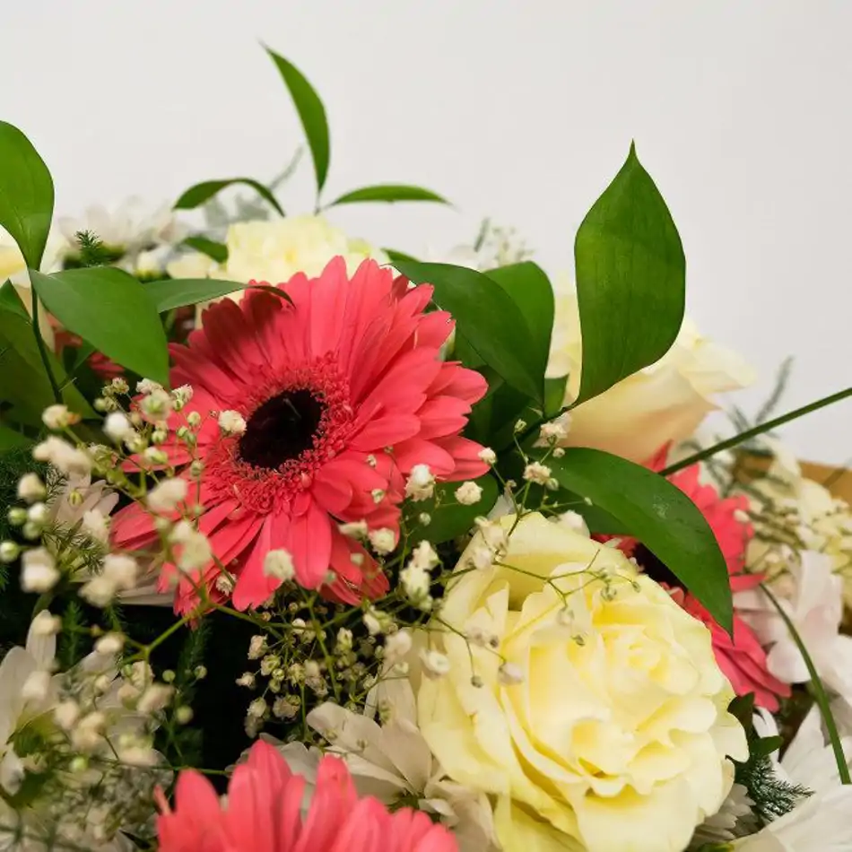 Ramo de gerberas, margarita y rosas