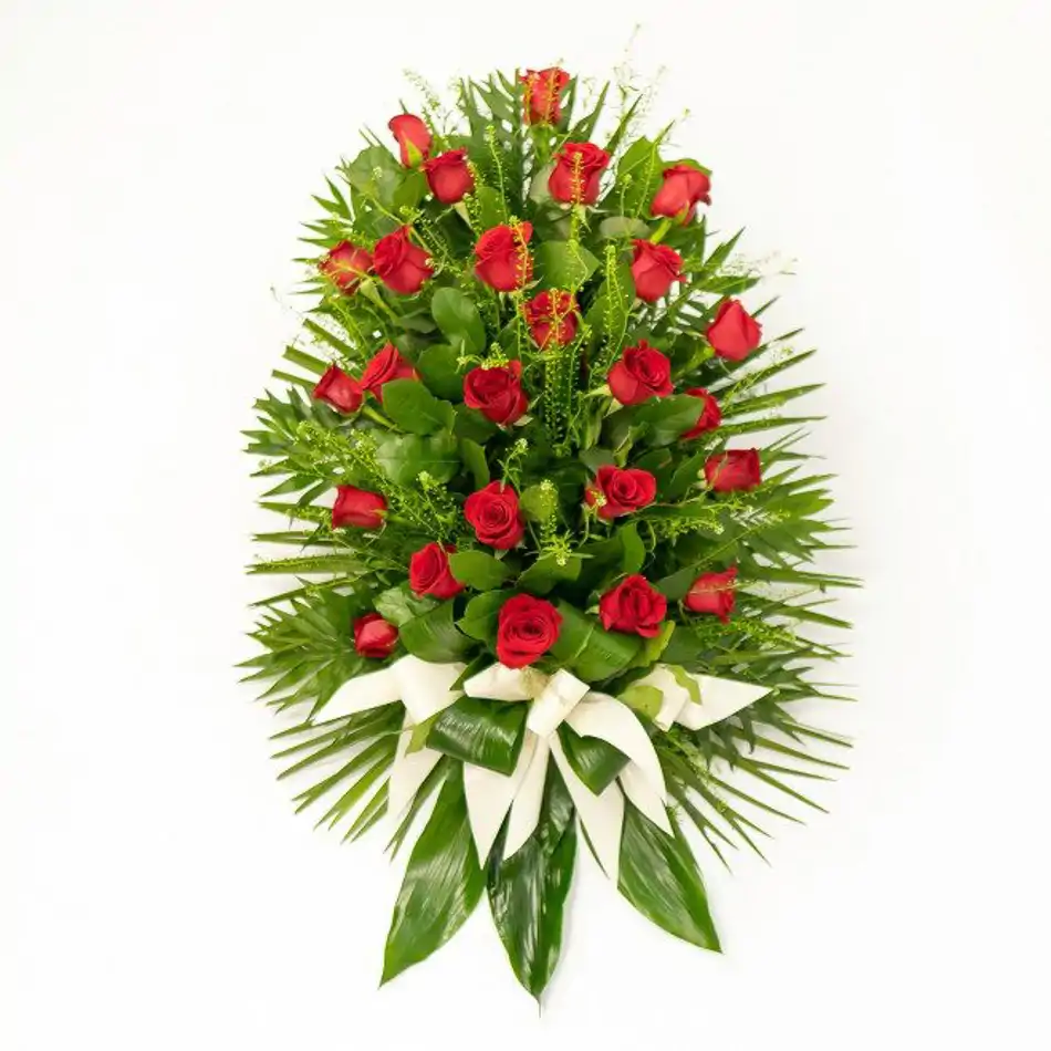 Ram funerari de roses vermelles